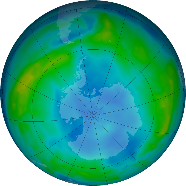 Antarctic ozone map for 08 June 2013